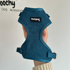 Dark Teal Corduroy Dog Harness - PoochyPups - Dog Harnesses & Toys