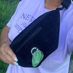 Out - 'Dora' Black Corduroy Dog Walking Cross body bag - PoochyPups - Dog Harnesses & Toys