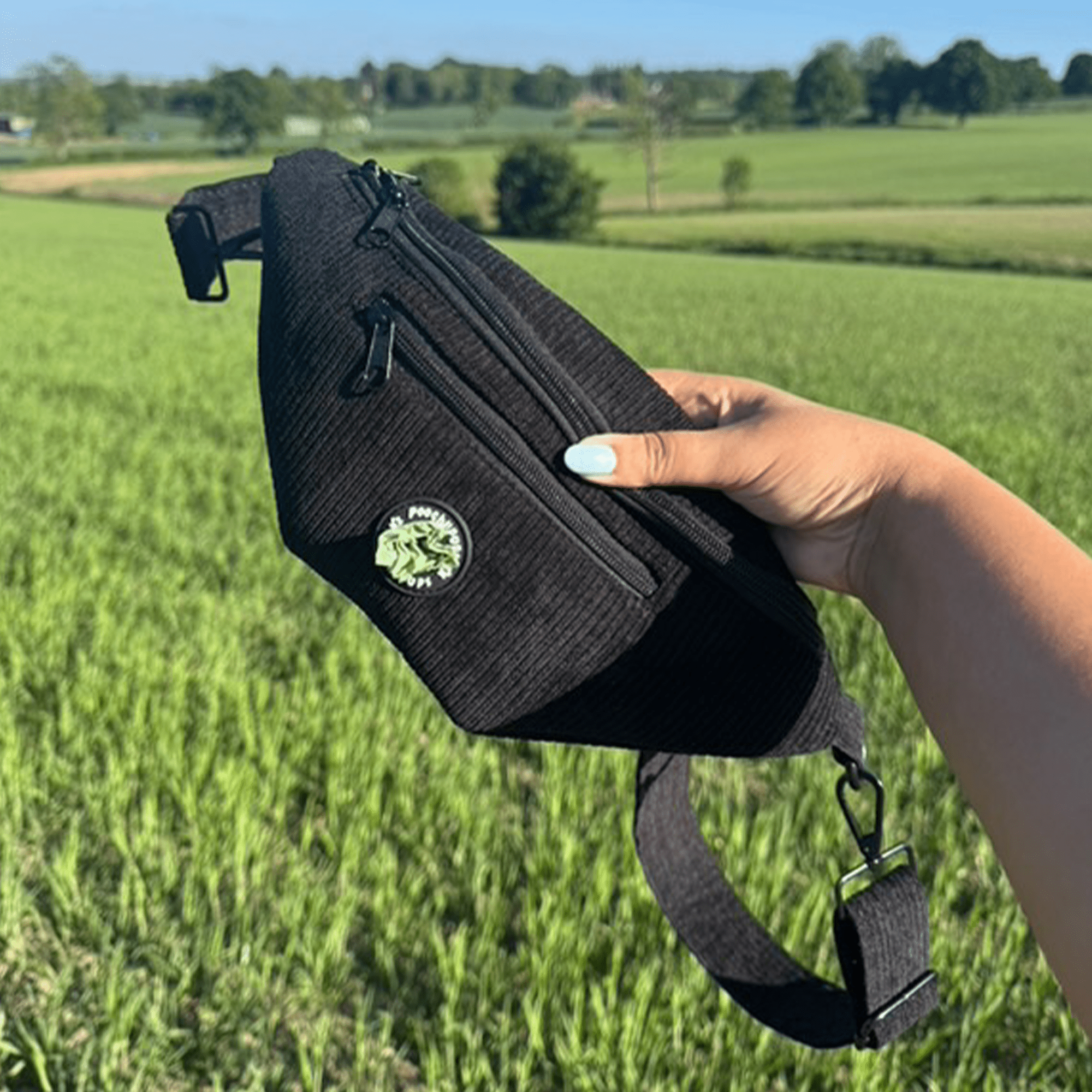 Out - 'Dora' Black Corduroy Dog Walking Cross body bag - PoochyPups - Dog Harnesses & Toys