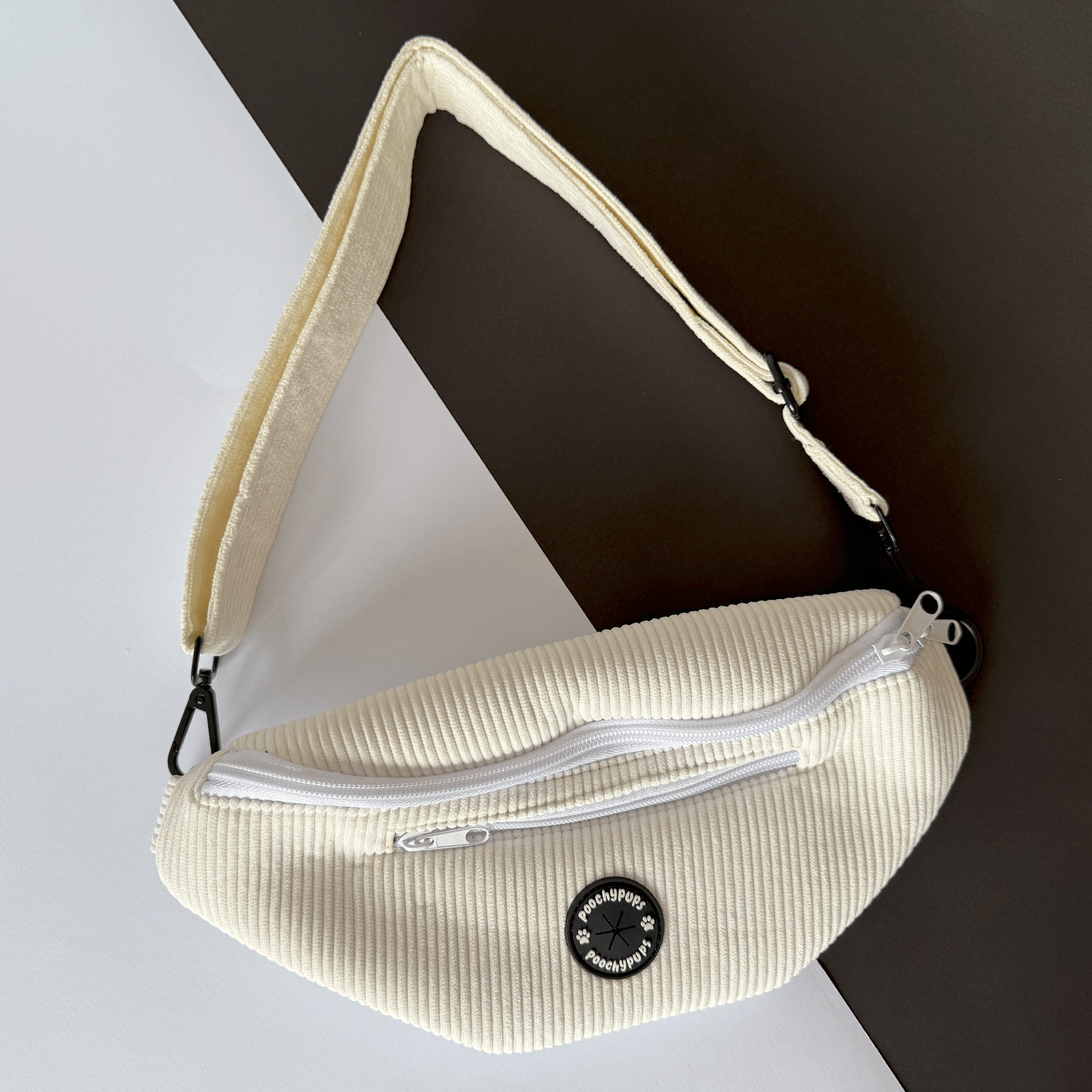 Out - 'Dora' White Corduroy Dog Walking Cross body bag - PoochyPups - Dog Harnesses & Toys