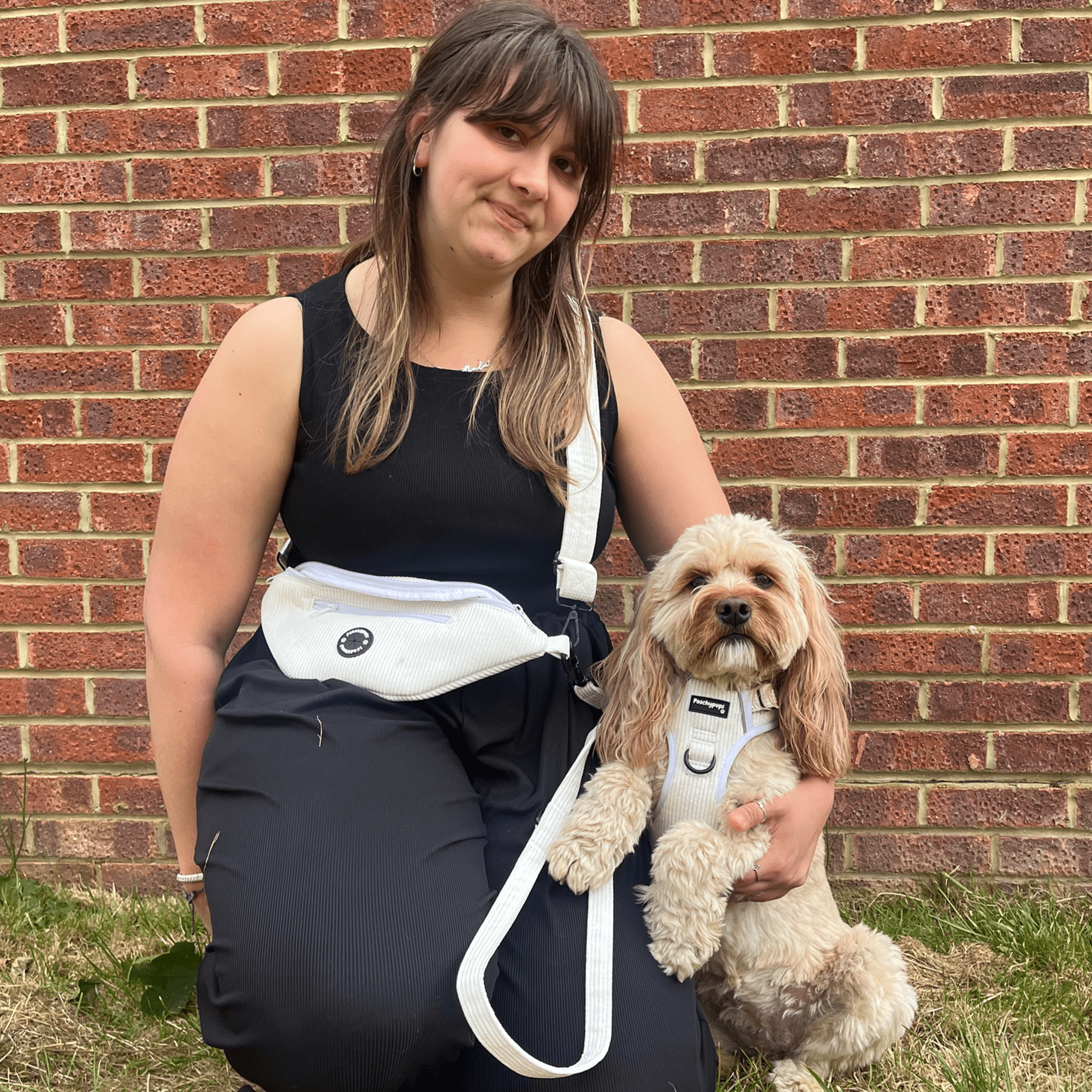 Out - 'Dora' White Corduroy Dog Walking Cross body bag - PoochyPups - Dog Harnesses & Toys
