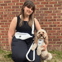 Out - 'Dora' White Corduroy Dog Walking Cross body bag - PoochyPups - Dog Harnesses & Toys