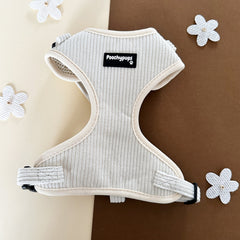 Cream Corduroy Adjustable Harness - PoochyPups - Dog Harnesses & Toys