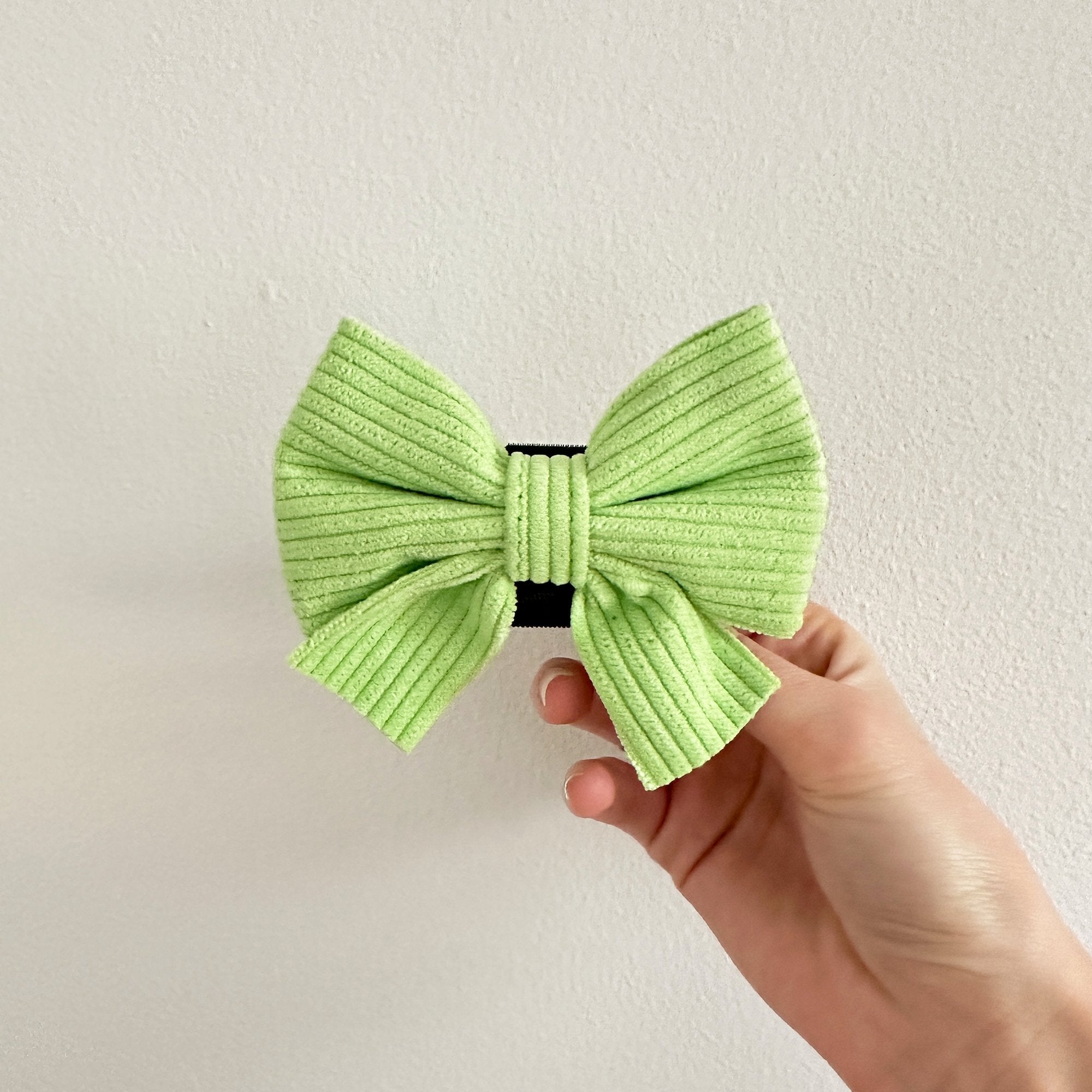 Lime Green Corduroy Bow - PoochyPups - Dog Harnesses & Toys