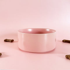 Pink Ceramic Pet Bowl With Bamboo Stand - PoochyPups - Dog Harnesses & Toys