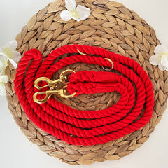 Red Double Clip Rope Lead - PoochyPups - Dog Harnesses & Toys