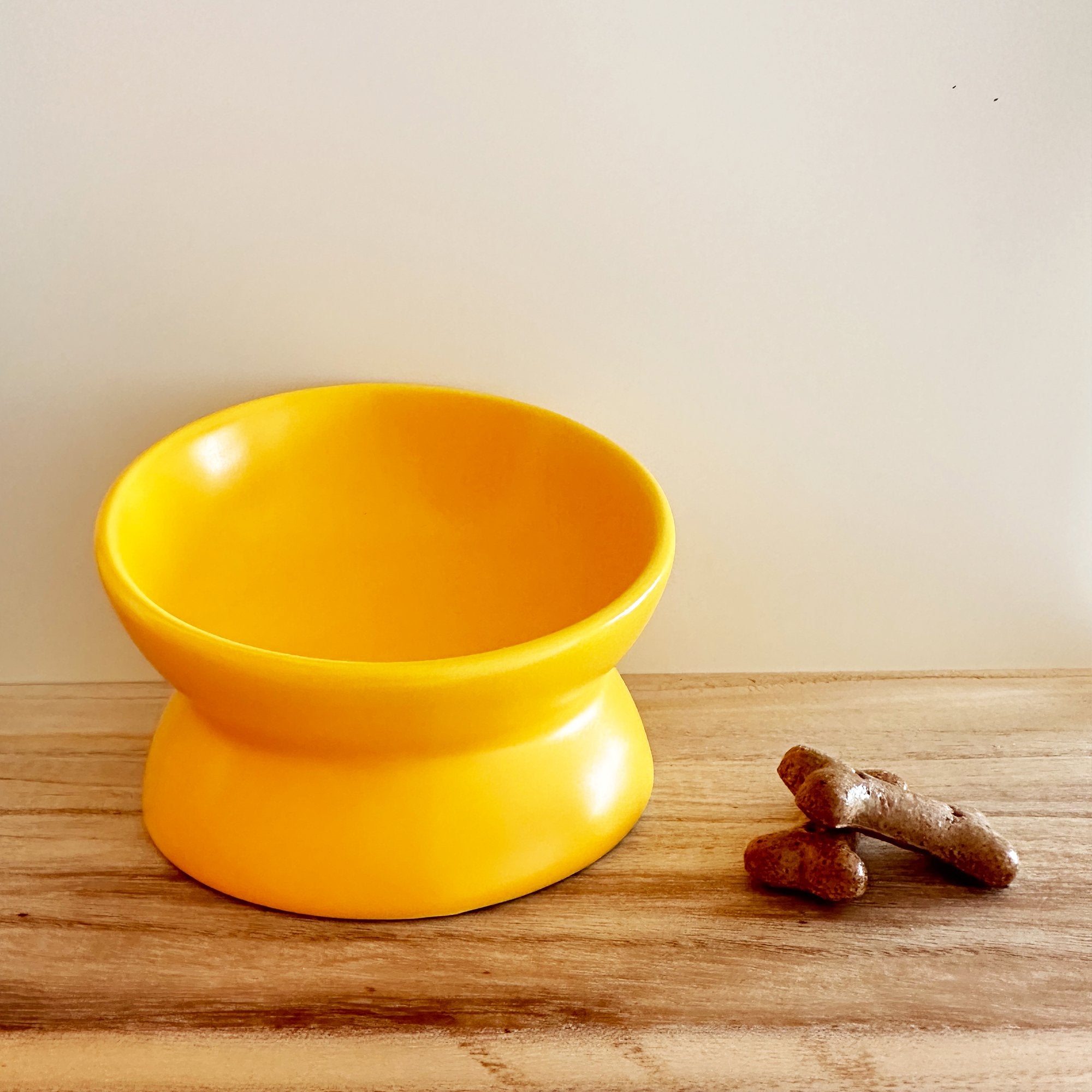 Yellow Ceramic Raised Pet Bowl - PoochyPups - Dog Harnesses & Toys